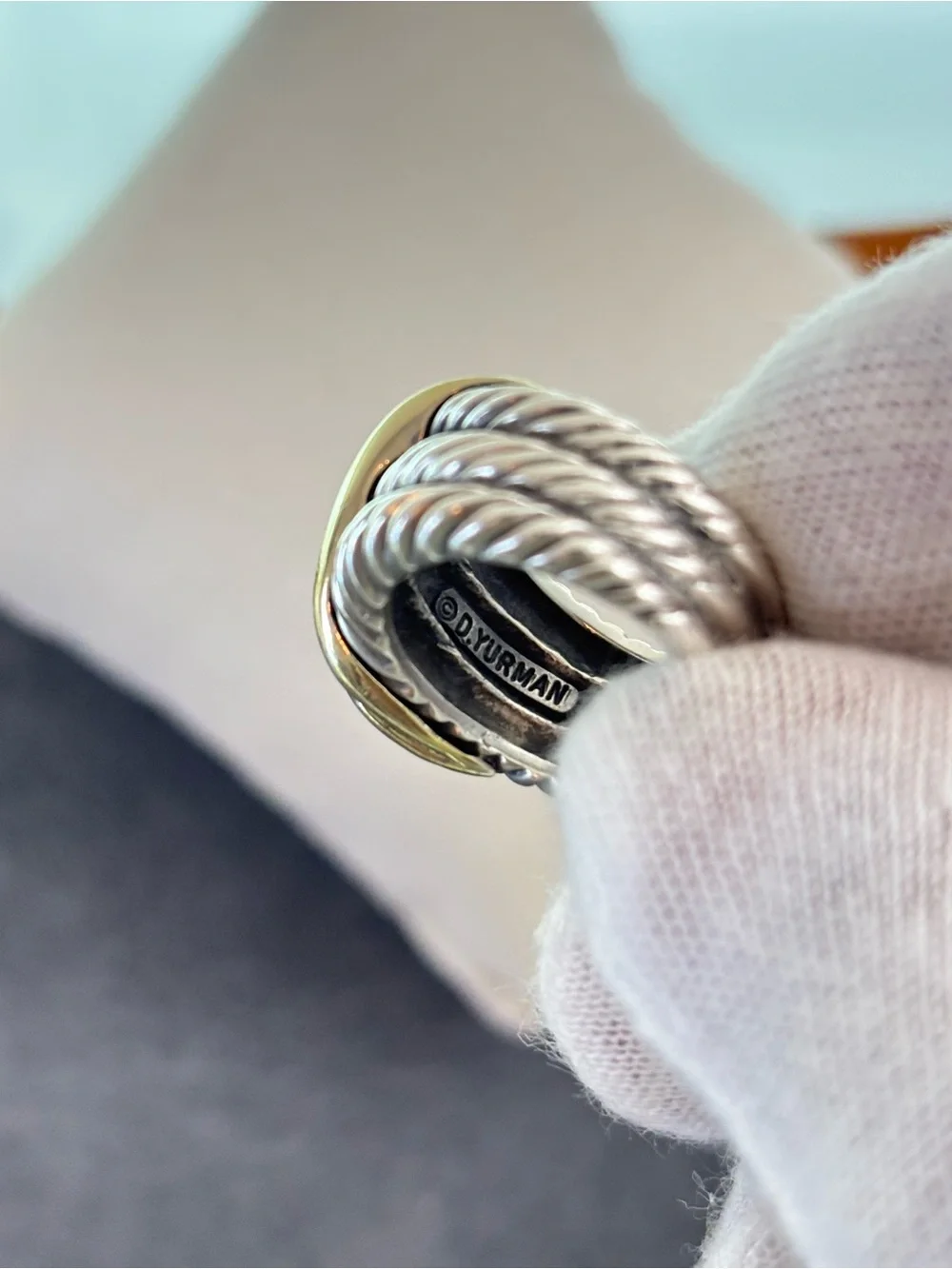 David Yurman 925 & 14k Gold Crossover Cable Ring 5
